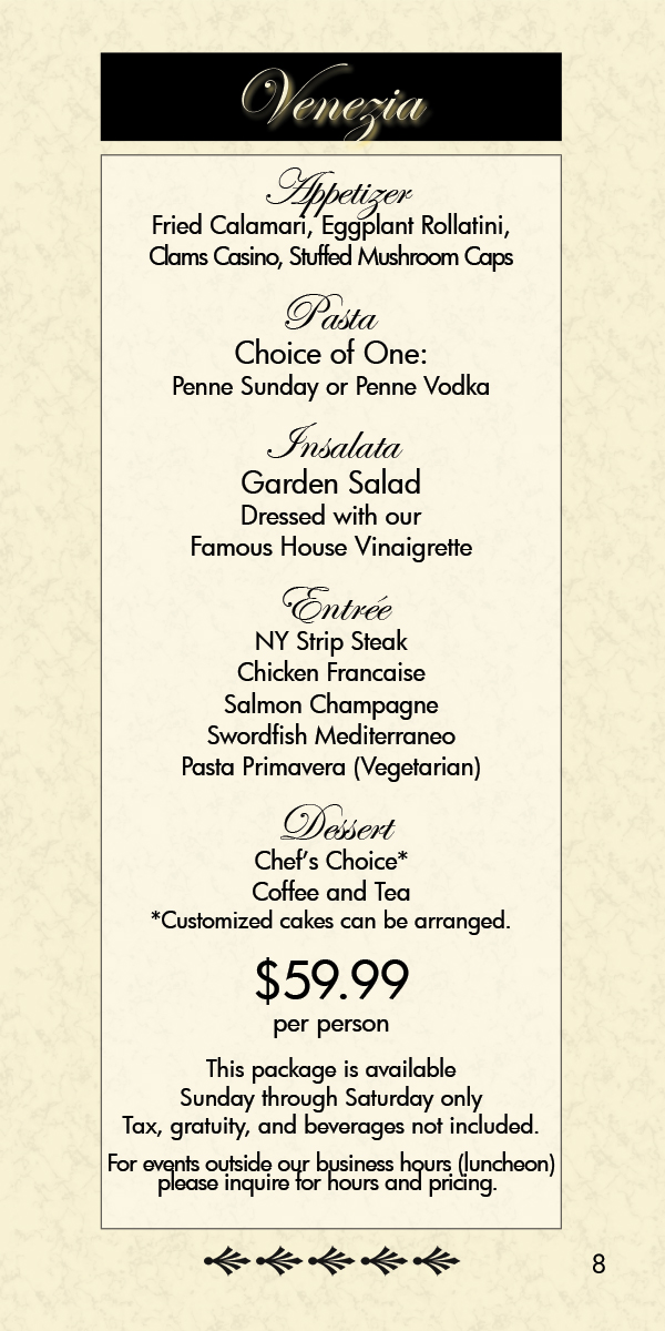 banquet menus $59.99