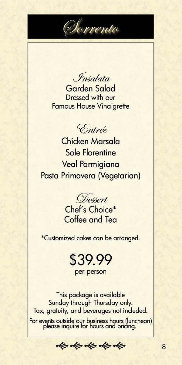 banquet menu $39.99