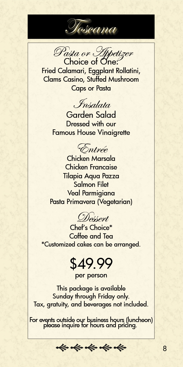 banquet menu $49.99